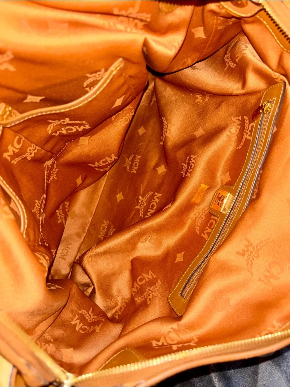 MCM Two-Tone Cognac/Light Yellow Embossed Leather 2-way Tote Y2K